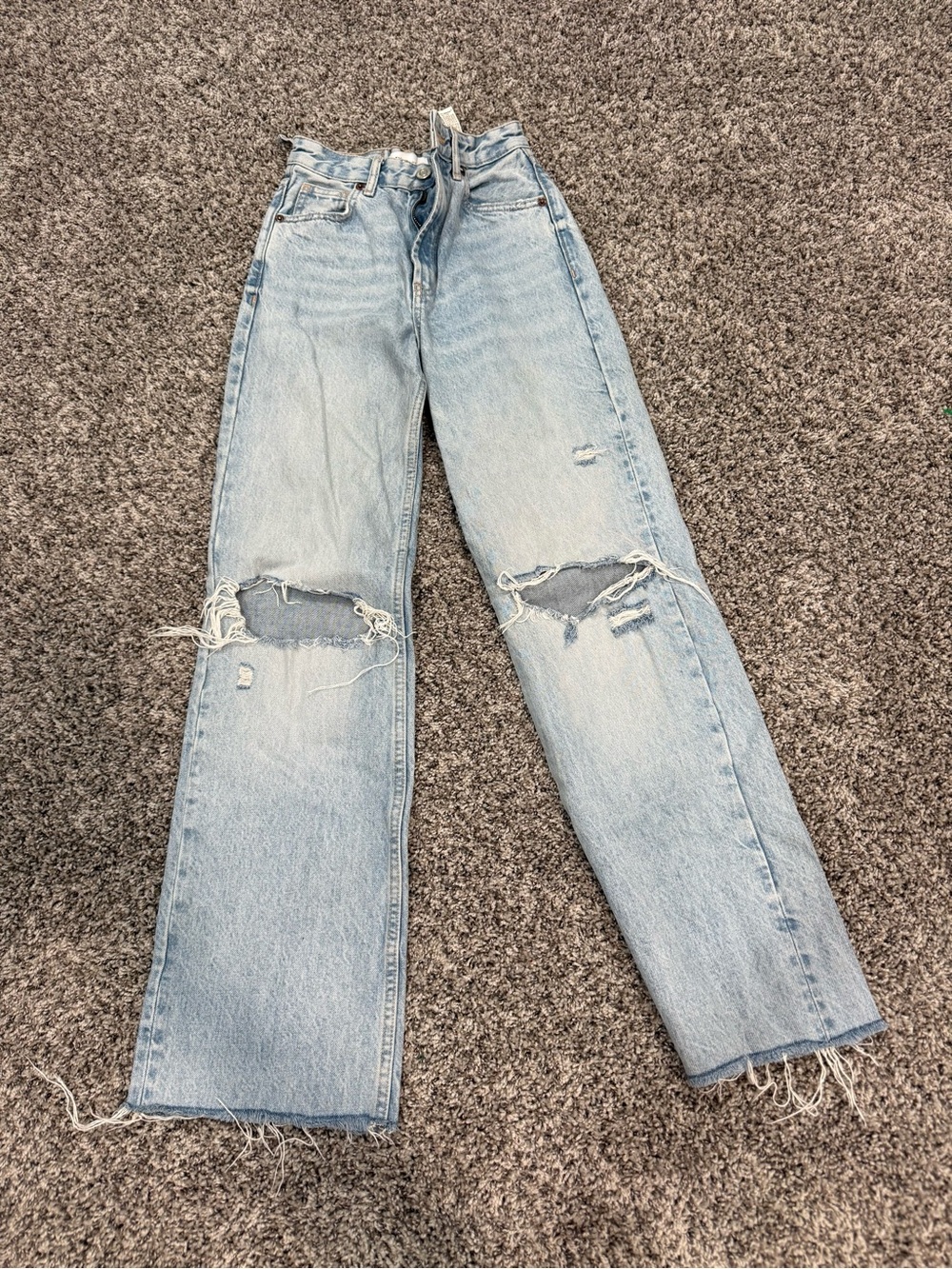 Zara Light Blue Wide-Leg Distressed Jeans